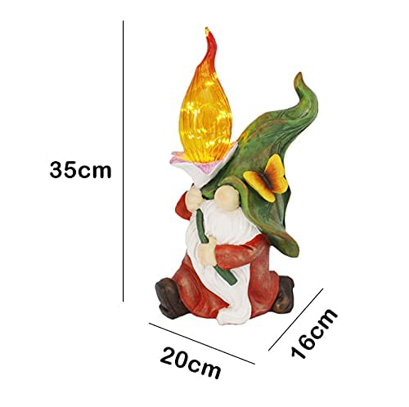 Garden Resin Lighting Gnome Statue Dwarf Figurine Carrying Magic Flame Torch with Solar LED Lights Winter Decorations for Patio Lawn Christmas Easter Halloween