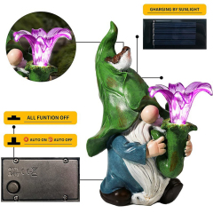 Garden Decorative Resin Dwarf with Morning Trumpet Flower Gnome Cute Elves Figurine for Friend Lovers Kids Birthday Outdoor Gift