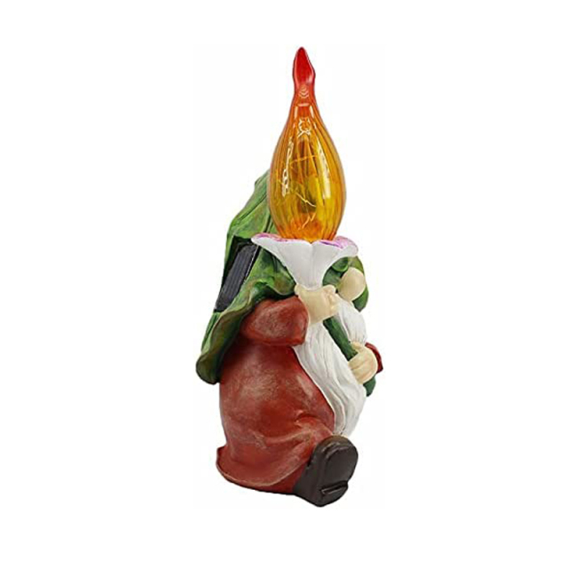 Garden Resin Lighting Gnome Statue Dwarf Figurine Carrying Magic Flame Torch with Solar LED Lights Winter Decorations for Patio Lawn Christmas Easter Halloween