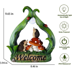 Resin Decorative Garden Solar Animal Ornaments Creative Hedgehog Light Mushroom LED Lamp Figurine with Welcome Landscape Brand