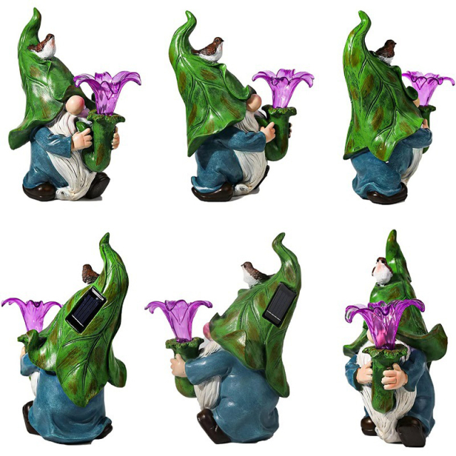 Garden Decorative Resin Dwarf with Morning Trumpet Flower Gnome Cute Elves Figurine for Friend Lovers Kids Birthday Outdoor Gift