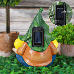 Garden Funny Gnome Outdoor Statues Dwarf Elves with 2 Round Solar Ball Yellow Light Resin Sculpture Statue Ornament for Porch