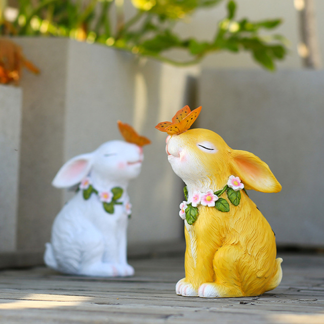 Solar Bunny Ornaments Light Sun Protection Resin Rabbit Butterfly Sculpture Lighting Lamp Durable Waterproof for Balcony Garden Lawn