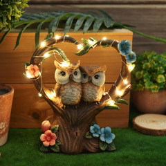 Heart Shaped Resin Flower Branch Love Couple Birds Lover Owls with Solar String Night Light Artificial Two Birds Creative LED Lamp for Garden Yard Balcony Park Yard Decoration Display Ornament Gifts