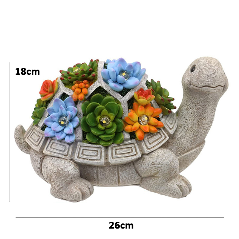 Resin Solar Garden Statue Turtle Figurine with Succulent LED Lights Lawn Decor Tortoise for Balcony Ornament Unique Housewarming