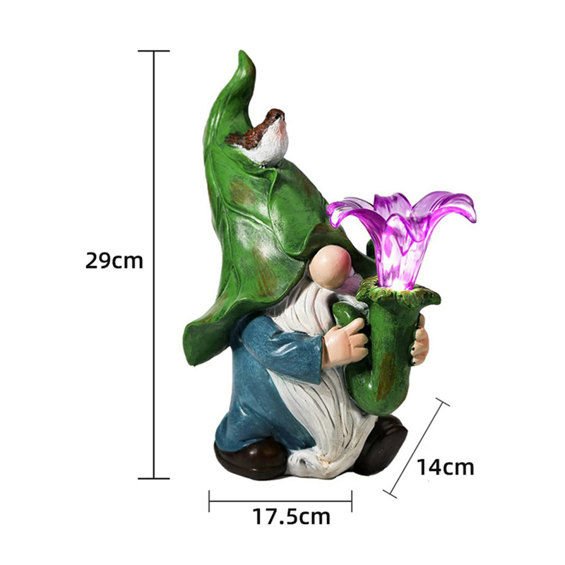 Garden Decorative Resin Dwarf with Morning Trumpet Flower Gnome Cute Elves Figurine for Friend Lovers Kids Birthday Outdoor Gift