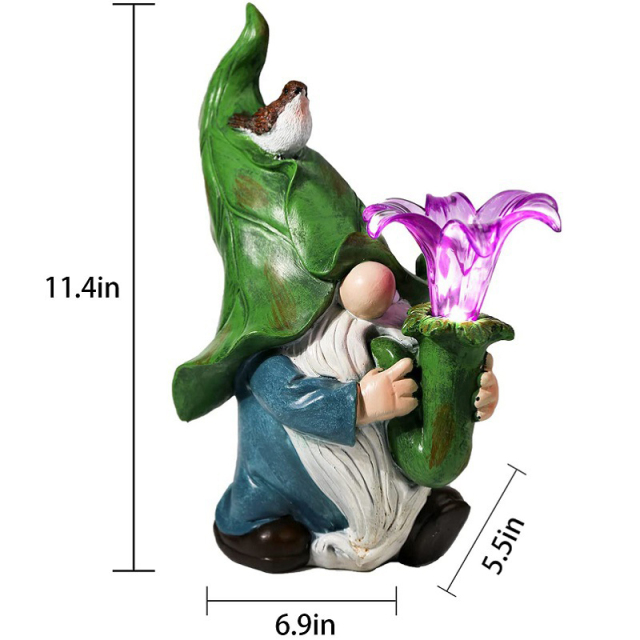 Garden Decorative Resin Dwarf with Morning Trumpet Flower Gnome Cute Elves Figurine for Friend Lovers Kids Birthday Outdoor Gift