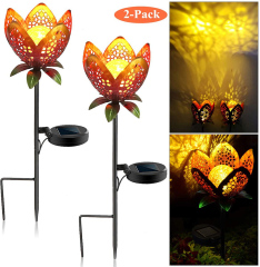 Metal Golden Rose Flower LED Lamp Hollow Craft Stake Solar Powered Globe Ball Glass Crack Design Bulb Lawn Light for Pathway Garden Park Landscape Riverside Christmas Festival Decoration