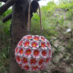 Garden Hanging Lights Solar Powered LED Metal Red Flower Floral Round Ball Hemp Decorative Artificial Flowers with LED Lights for Garden Table Balcony Yard Tree Christmas Festival Valentine's Day