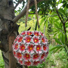 Garden Hanging Lights Solar Powered LED Metal Red Flower Floral Round Ball Hemp Decorative Artificial Flowers with LED Lights for Garden Table Balcony Yard Tree Christmas Festival Valentine's Day