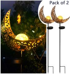 Milalit Solar Moon Lights Iron Craft Moonlight Shape Metal Light Stake Lamp Outdoor Post Luces Solares Lighting Lamps Metal Glass Bulb for Garden Lawn Lighting Holiday Festival Halloween Decoration