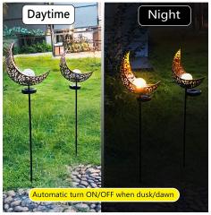 Milalit Solar Moon Lights Iron Craft Moonlight Shape Metal Light Stake Lamp Outdoor Post Luces Solares Lighting Lamps Metal Glass Bulb for Garden Lawn Lighting Holiday Festival Halloween Decoration