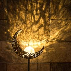 Milalit Solar Moon Lights Iron Craft Moonlight Shape Metal Light Stake Lamp Outdoor Post Luces Solares Lighting Lamps Metal Glass Bulb for Garden Lawn Lighting Holiday Festival Halloween Decoration