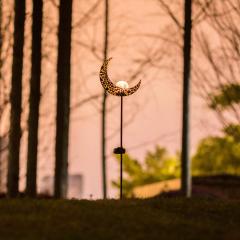 Milalit Solar Moon Lights Iron Craft Moonlight Shape Metal Light Stake Lamp Outdoor Post Luces Solares Lighting Lamps Metal Glass Bulb for Garden Lawn Lighting Holiday Festival Halloween Decoration