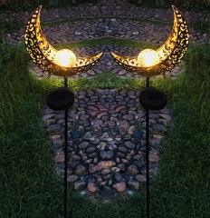 Milalit Solar Moon Lights Iron Craft Moonlight Shape Metal Light Stake Lamp Outdoor Post Luces Solares Lighting Lamps Metal Glass Bulb for Garden Lawn Lighting Holiday Festival Halloween Decoration