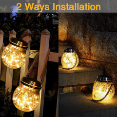 Milalit Solar Crack Glass Outdoor Rope Hanging Mason Jar LED Fairy String Lights Crack Glass Globe Waterproof Table Lamp with Lanyard for Bar Hotel Halloween Party Proposal Wedding Decoration