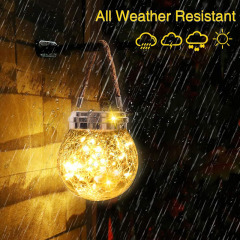 Milalit Solar Crack Glass Outdoor Rope Hanging Mason Jar LED Fairy String Lights Crack Glass Globe Waterproof Table Lamp with Lanyard for Bar Hotel Halloween Party Proposal Wedding Decoration