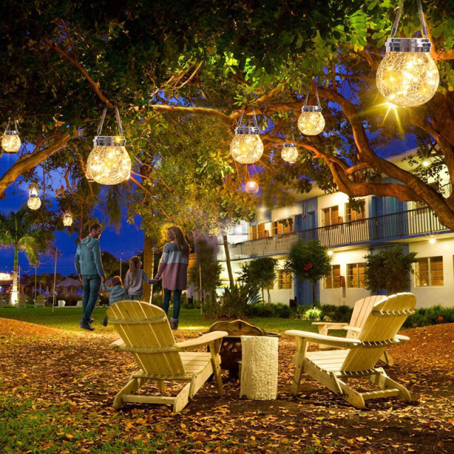 Milalit Solar Crack Glass Outdoor Rope Hanging Mason Jar LED Fairy String Lights Crack Glass Globe Waterproof Table Lamp with Lanyard for Bar Hotel Halloween Party Proposal Wedding Decoration