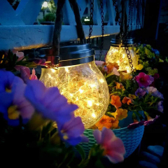 Milalit Solar Crack Glass Outdoor Rope Hanging Mason Jar LED Fairy String Lights Crack Glass Globe Waterproof Table Lamp with Lanyard for Bar Hotel Halloween Party Proposal Wedding Decoration