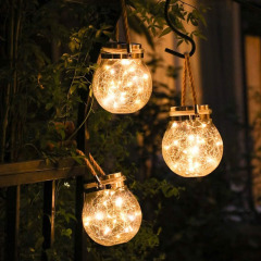 Milalit Solar Crack Glass Outdoor Rope Hanging Mason Jar LED Fairy String Lights Crack Glass Globe Waterproof Table Lamp with Lanyard for Bar Hotel Halloween Party Proposal Wedding Decoration