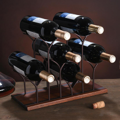 MilaLit New Tabletop Metal Display Wood Red Wine Rack Holder Hold 4 Wine Bottles and 4 Glasses Bronze  Vintage Simple Graceful Wine Shelf Stand for Kitchen Office Bar