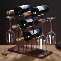 MilaLit Countertop Wood Iron Bronze Wine Rack Holder 6 Wine Bottles for Home Decor Kitchen Storage Bar Cellar Cabinet Karaoke Pantry