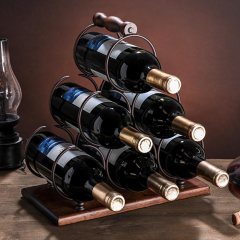 MilaLit Countertop Wood Iron Bronze Wine Rack Holder 6 Wine Bottles for Home Decor Kitchen Storage Bar Cellar Cabinet Karaoke Pantry