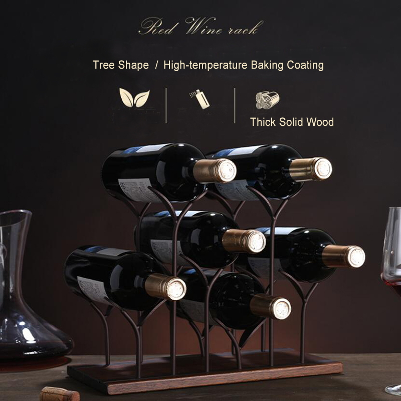 MilaLit New Tabletop Metal Display Wood Red Wine Rack Holder Hold 4 Wine Bottles and 4 Glasses Bronze  Vintage Simple Graceful Wine Shelf Stand for Kitchen Office Bar