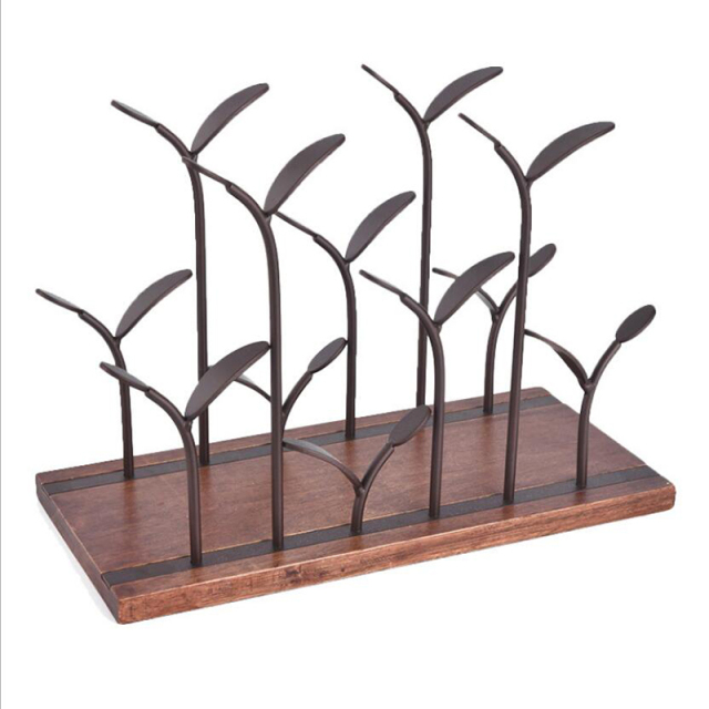 MilaLit New Tabletop Metal Display Wood Red Wine Rack Holder Hold 4 Wine Bottles and 4 Glasses Bronze  Vintage Simple Graceful Wine Shelf Stand for Kitchen Office Bar