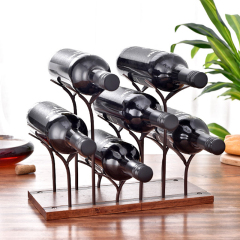 MilaLit New Tabletop Metal Display Wood Red Wine Rack Holder Hold 4 Wine Bottles and 4 Glasses Bronze  Vintage Simple Graceful Wine Shelf Stand for Kitchen Office Bar
