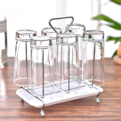 Milalit Glass Cup Bottle Drying Rack Metal Iron Silver Stand with Drain Tray 6 Holders Kitchen Wine Beer Beverage Drink Cups Organizer Portable Mug Beer Coffee Beverage Milk Drink Drying Holder with Draining Tray for Countertop Party Banquet