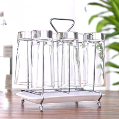 Milalit Glass Cup Bottle Drying Rack Metal Iron Silver Stand with Drain Tray 6 Holders Kitchen Wine Beer Beverage Drink Cups Organizer Portable Mug Beer Coffee Beverage Milk Drink Drying Holder with Draining Tray for Countertop Party Banquet