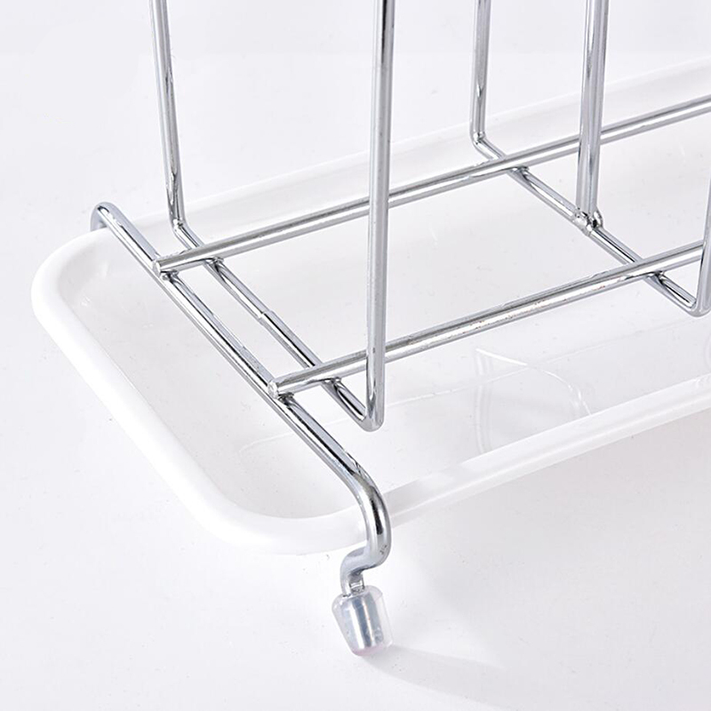 Milalit Glass Cup Bottle Drying Rack Metal Iron Silver Stand with Drain Tray 6 Holders Kitchen Wine Beer Beverage Drink Cups Organizer Portable Mug Beer Coffee Beverage Milk Drink Drying Holder with Draining Tray for Countertop Party Banquet