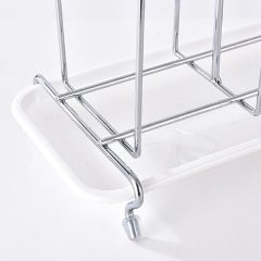 Milalit Glass Cup Bottle Drying Rack Metal Iron Silver Stand with Drain Tray 6 Holders Kitchen Wine Beer Beverage Drink Cups Organizer Portable Mug Beer Coffee Beverage Milk Drink Drying Holder with Draining Tray for Countertop Party Banquet