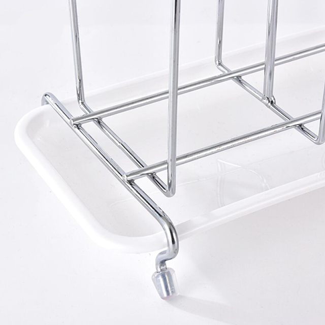 Milalit Glass Cup Bottle Drying Rack Metal Iron Silver Stand with Drain Tray 6 Holders Kitchen Wine Beer Beverage Drink Cups Organizer Portable Mug Beer Coffee Beverage Milk Drink Drying Holder with Draining Tray for Countertop Party Banquet