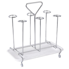 Milalit Glass Cup Bottle Drying Rack Metal Iron Silver Stand with Drain Tray 6 Holders Kitchen Wine Beer Beverage Drink Cups Organizer Portable Mug Beer Coffee Beverage Milk Drink Drying Holder with Draining Tray for Countertop Party Banquet