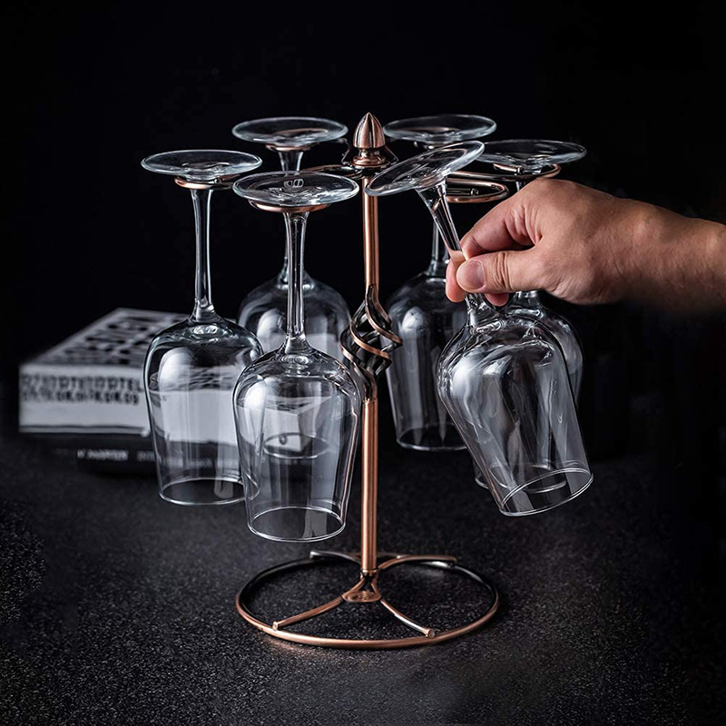 Milalit Spiral Style Antique Bronze Countertop Grape Wine Glass Holder Elegant Cup Rack Draining Stand Freestanding Tabletop Stemware Storage Racks with 6 Hooks for Kitchen Bar Karaoke Banquet