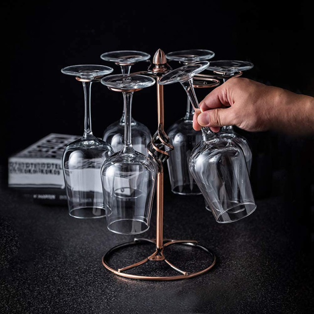 Milalit Spiral Style Antique Bronze Countertop Grape Wine Glass Holder Elegant Cup Rack Draining Stand Freestanding Tabletop Stemware Storage Racks with 6 Hooks for Kitchen Bar Karaoke Banquet