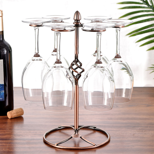 Milalit Spiral Style Antique Bronze Countertop Grape Wine Glass Holder Elegant Cup Rack Draining Stand Freestanding Tabletop Stemware Storage Racks with 6 Hooks for Kitchen Bar Karaoke Banquet