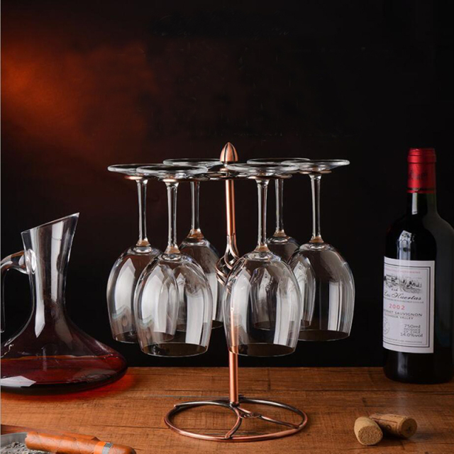 Milalit Spiral Style Antique Bronze Countertop Grape Wine Glass Holder Elegant Cup Rack Draining Stand Freestanding Tabletop Stemware Storage Racks with 6 Hooks for Kitchen Bar Karaoke Banquet