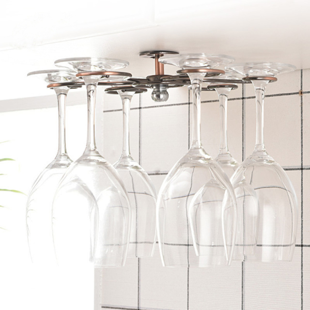 Milalit Cabinet Mounted Heavy Duty Metal Iron Goblet Wall Mounted Wine Glasses Cup Holder Hanging Cup Holder Stemware Drying Red Green Bronze Rack for Kitchen Hotel Bar Display Night Club