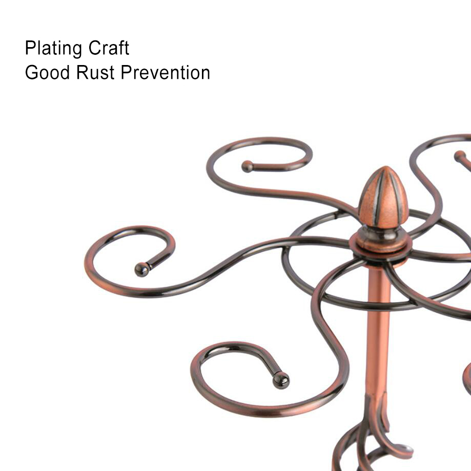 Milalit Spiral Style Antique Bronze Countertop Grape Wine Glass Holder Elegant Cup Rack Draining Stand Freestanding Tabletop Stemware Storage Racks with 6 Hooks for Kitchen Bar Karaoke Banquet