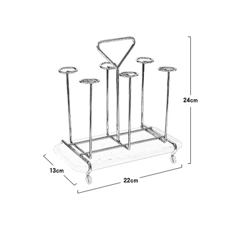 Milalit Glass Cup Bottle Drying Rack Metal Iron Silver Stand with Drain Tray 6 Holders Kitchen Wine Beer Beverage Drink Cups Organizer Portable Mug Beer Coffee Beverage Milk Drink Drying Holder with Draining Tray for Countertop Party Banquet
