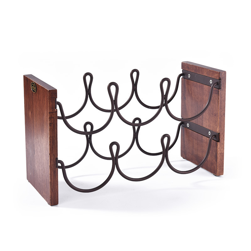 Milalit Rustic Double Tiers Wooden Wine Rack Stackable Metal Iron Timber Liquid Stemware 6 Bottles Holders for Cellar Cabinet Bar Pantry Kitchen