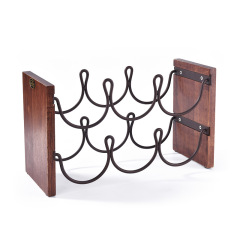Milalit Rustic Double Tiers Wooden Wine Rack Stackable Metal Iron Timber Liquid Stemware 6 Bottles Holders for Cellar Cabinet Bar Pantry Kitchen