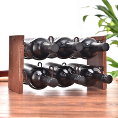 Milalit Rustic Double Tiers Wooden Wine Rack Stackable Metal Iron Timber Liquid Stemware 6 Bottles Holders for Cellar Cabinet Bar Pantry Kitchen