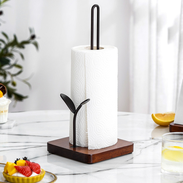 Milalit New Tabletop Solid Wooden No Rust Paper Tissue Roll Holders Metal Iron Collection Rust- Resistant Rack Towel Dispenser Stand Paper Napkin Holder for Luxury Hotel Kitchen Countertop Kitchen Bathroom Brown Golden