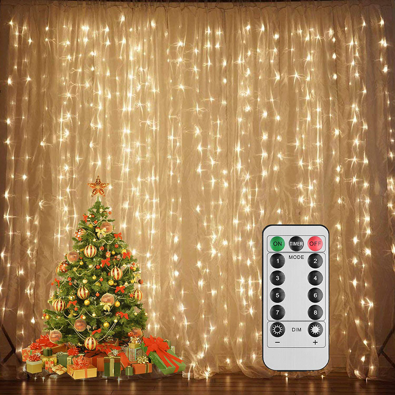 Milalit Decorative LED Curtain String Lights 8 Mode Flash Hanging Copper Wire Lamp USB Plug LED Curtain Fairy Lights with Remote Copper Wire String Lamp for Bedroom Window Christmas Wedding Party Engagement Window New Year's Day Party Ceremony