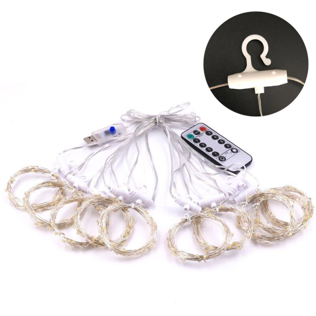 Milalit Decorative LED Curtain String Lights 8 Mode Flash Hanging Copper Wire Lamp USB Plug LED Curtain Fairy Lights with Remote Copper Wire String Lamp for Bedroom Window Christmas Wedding Party Engagement Window New Year's Day Party Ceremony