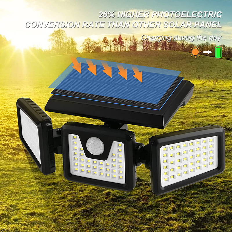 Milalit Wireless Solar 74LED 70LED Split 3 Head Super Bright Wall Light Motion Senor Waterproof Outdoor Security Lights for Garden Warehouse Parking Front Gate